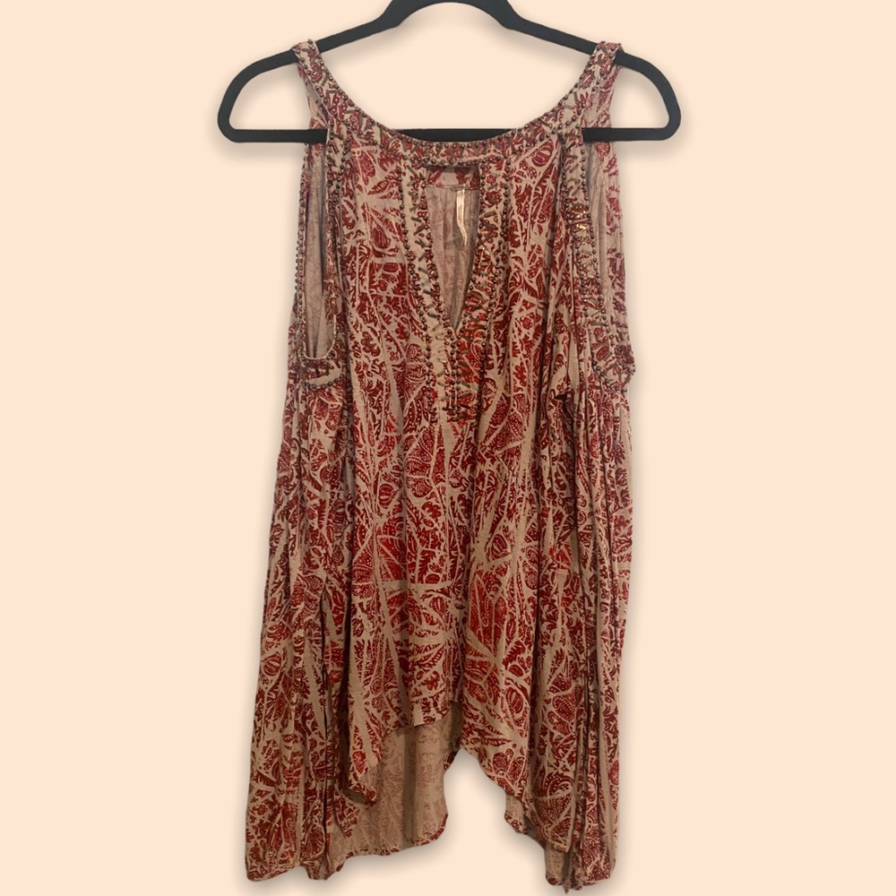 Free People Beaded Long Sleeve Top: Size Medium